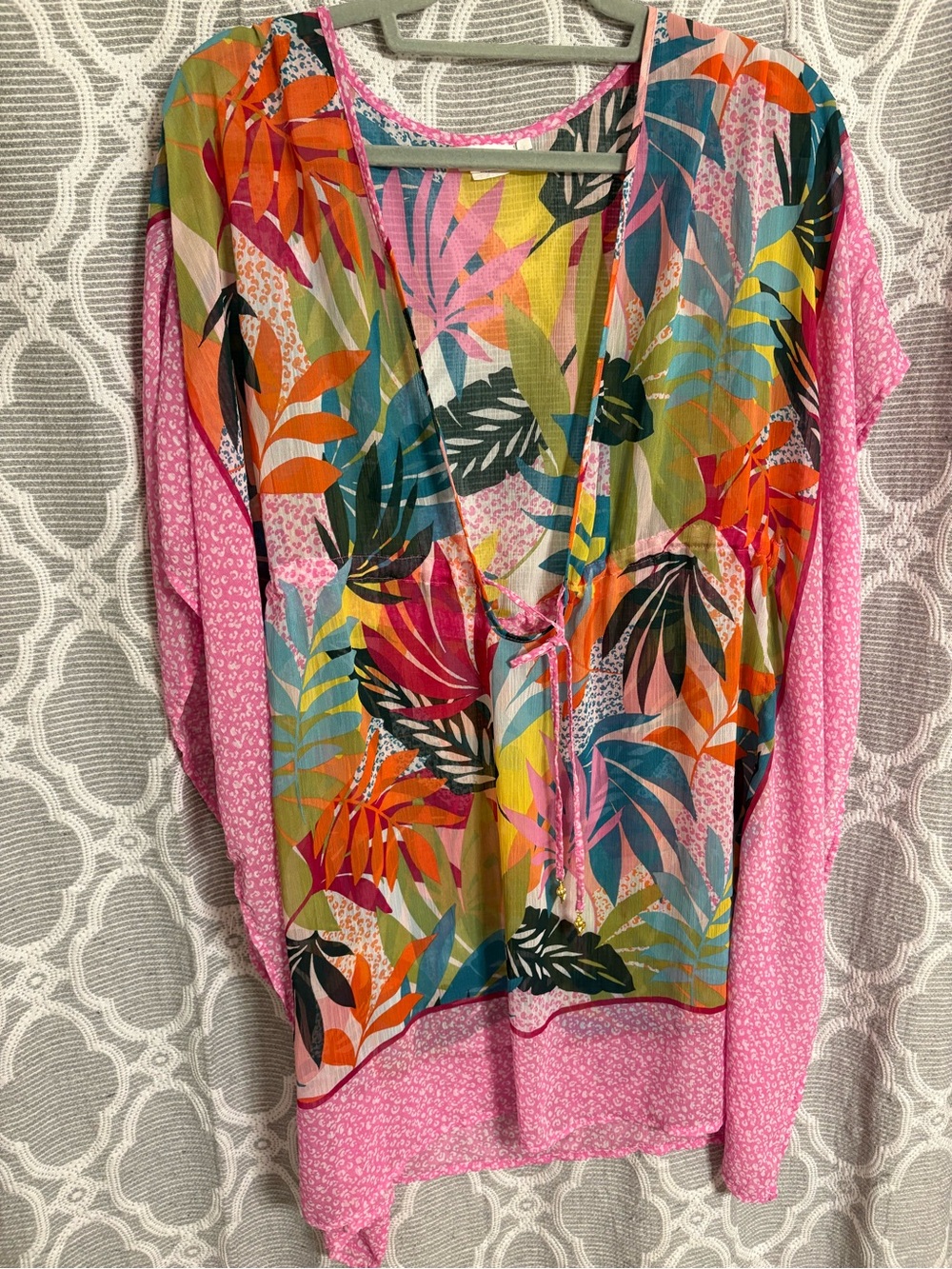 Bleu Rod Beattie Pink Tropical Leaf Pull-On Swim Coverup